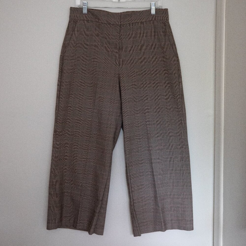 Ann Taylor Factory Trousers Work Dress Pants in Brown Pin Plaid - Size 10